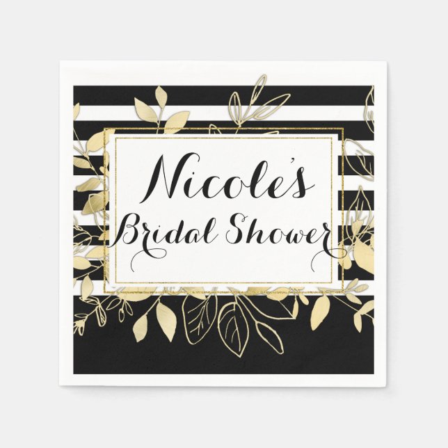 Bröllopsfesten Black & Guld botaniskt Glamor Glam Pappersservett (Framsidan)