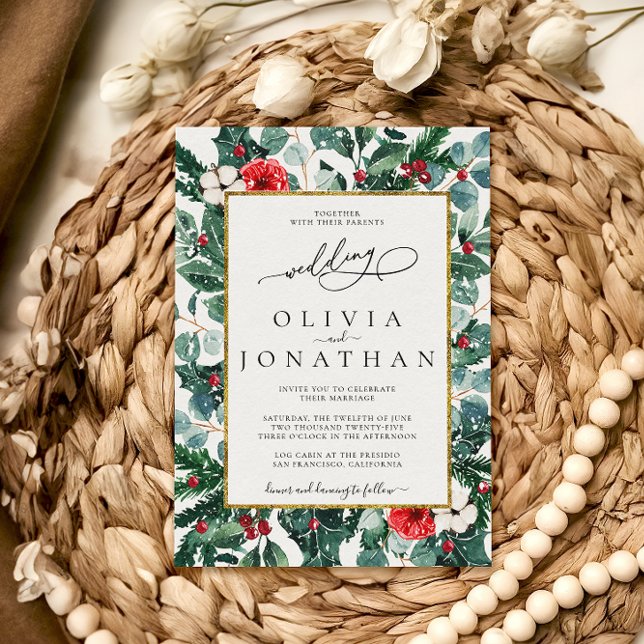 Bröllopsfesten bröllop Blommigt Guld Ram Inbjudningar (Skapare uppladdad)