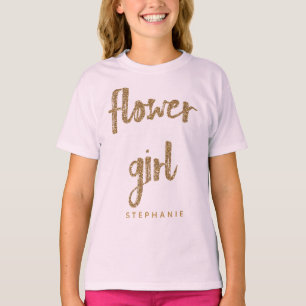 Bröllopsfesten Flower Girl Guld Glitter T Shirt