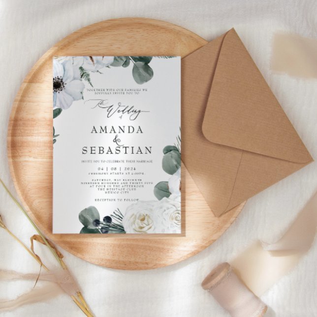 Bröllopsfesten Greenery Watercolor Winter Blommigt Inbjudningar (Skapare uppladdad)