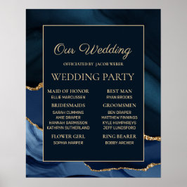 Bröllopsfesten Navy Blue Guld Marble Poster