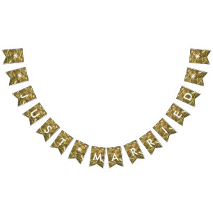 Bröllopsfesten ny gifta Guld Vita Glitter Vimplar