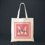 Bröllopsfesten tote bags, korall och marin tygkasse<br><div class="desc">Anpassningsbar korall och marinblått tote bags med monogrammet bröllopsfest. Personlig namn monogram till påsen | Bakgrund till Anpassade färg. Utformning av logotypen i elegant med initialer och ram i finare gräns. Cute vintage-presentidé för brud och brudar. Gör ditt eget för trendig, brud, maid of honor, blomsterflickor, budens mamma, mor av...</div>