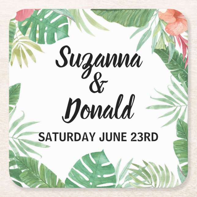 Bröllopsfesten Tropical Watercolor Aloha Underlägg (Framsidan)