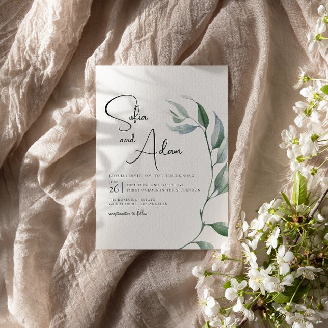 Bröllopsfesten Watercolor Winter Löv Inbjudningar (Skapare uppladdad)