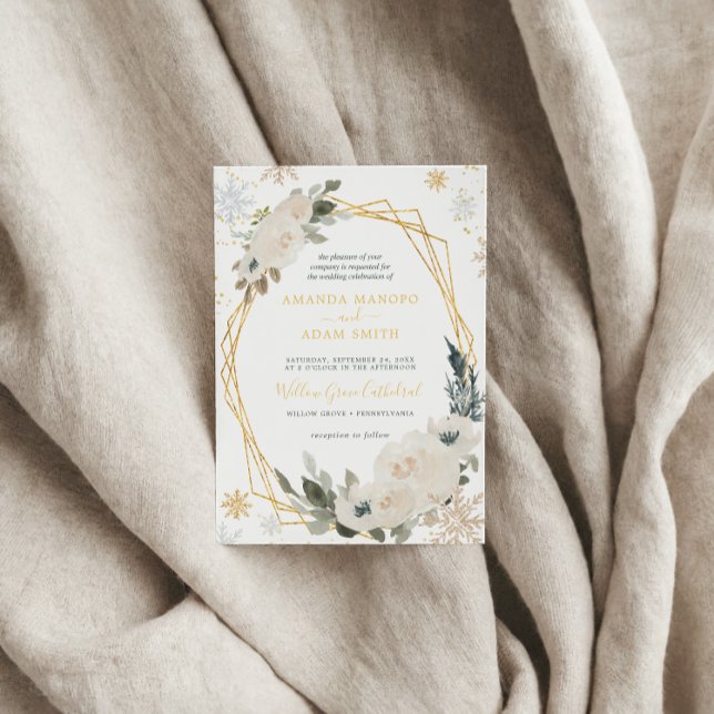 Bröllopsfesten Watercolor Winter Snö Ram Inbjudningar (Skapare uppladdad)