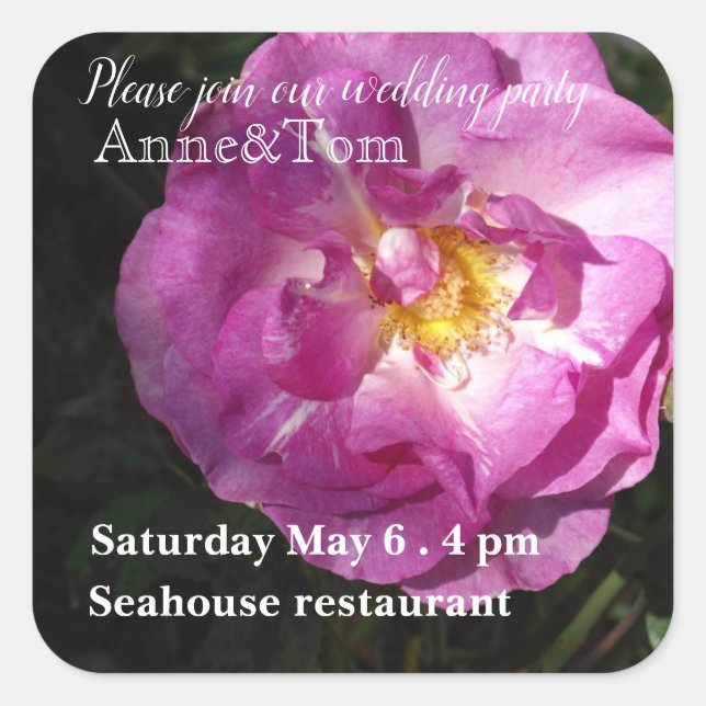 Bröllopsfestens inbjudandemärke fyrkantigt klistermärke (Framsida)