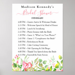 Bröllopsfestens Program 🎀 Vattenfärg Blommig Plan Poster