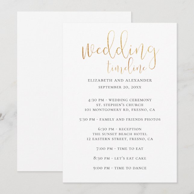Bröllopsfestens tidslinjeskript. Enkel kalligrafi Inbjudningar (Fram/baksida)