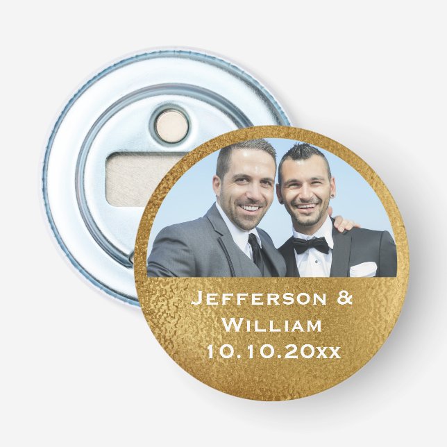 Bröllopsfestfavörspara dateraförlovningfotoet flasköppnare (Framsidan)