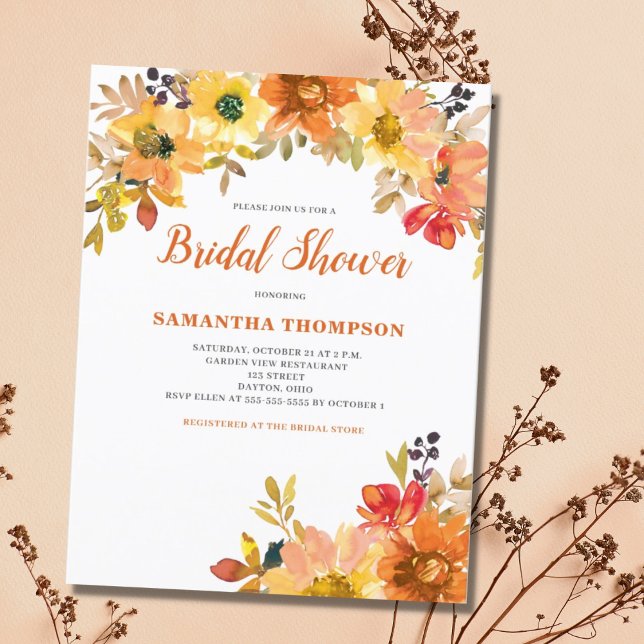 Bröllopsfestinladan i bränd orange blomstil vykort (Skapare uppladdad)