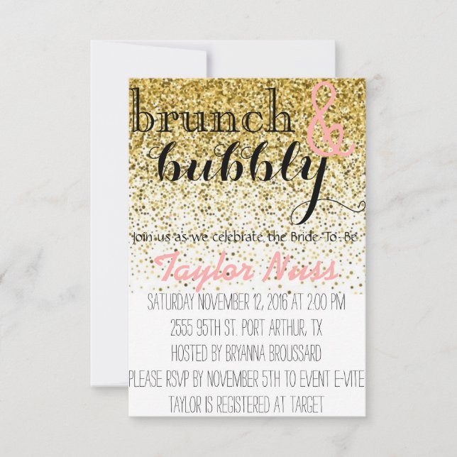 Bröllopsfestinladning Guldglitter Inbjudningar (Framsida)
