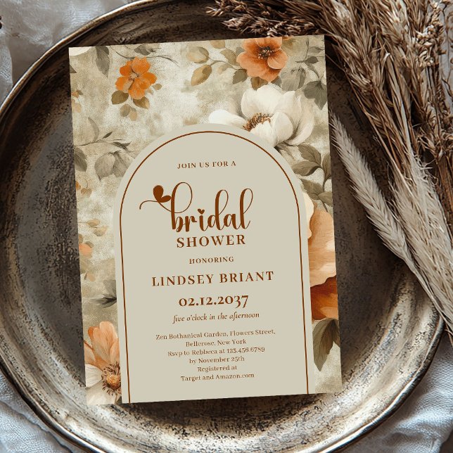 Bröllopsfestinladning i bränd orange boho-stil inbjudningar (Burnt Orange Boho Style Bridal Shower Invitation)