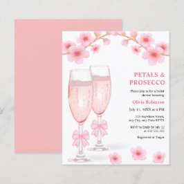 Bröllopsfestinladning med rosa blomblad och Prosec