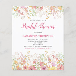 Bröllopsfestinladning med rosa blommor på budget flygblad
