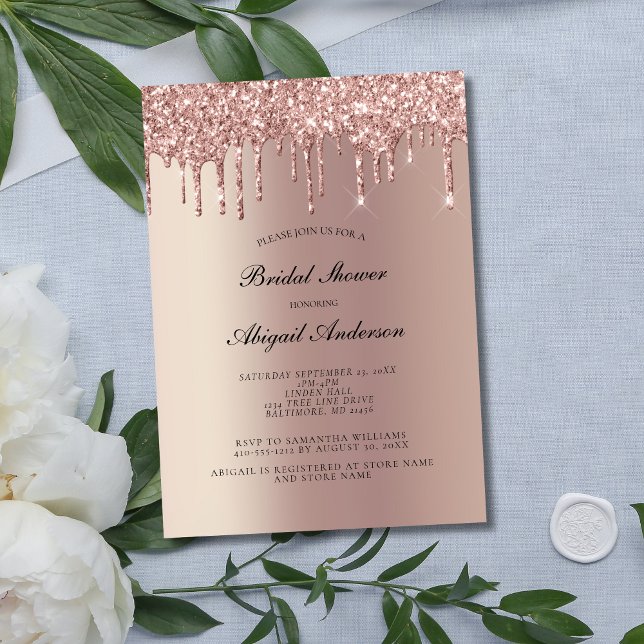 Bröllopsfestinladning med rosa guld glitterdropar inbjudningar (Rose Gold Dripping glitter Bridal Shower Invitation)