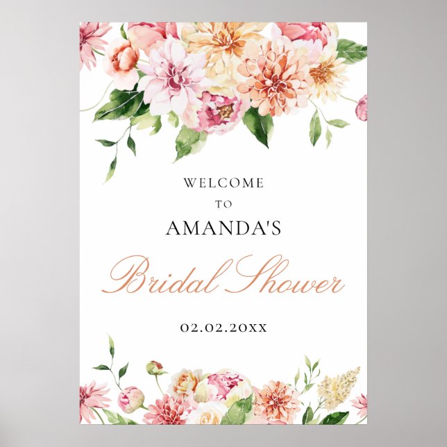 Bröllopsfestival välkomstskylt med sommarblommor o poster (Framsidan)