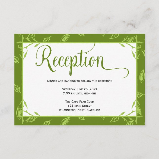 Bröllopsfestkort med gröna blad tilläggskort (Framsida)