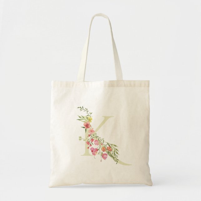 Bröllopsfestmonogram K vårblommor bröllop Tygkasse (Framsidan)
