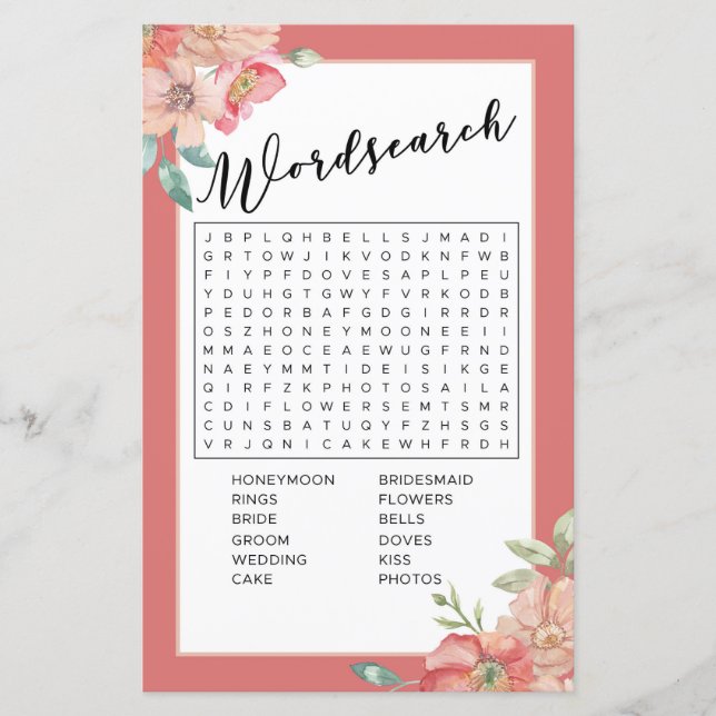 Bröllopsfestspel Ord sökande spel Rosa blommig (Framsida)