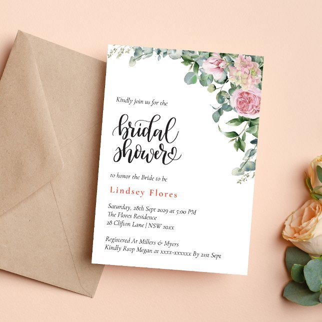 Bröllopsfirande Blommig Ros Grönska Inbjudningar (Floral rose greenery invitation creates a fresh, romantic tone for your bridal shower)