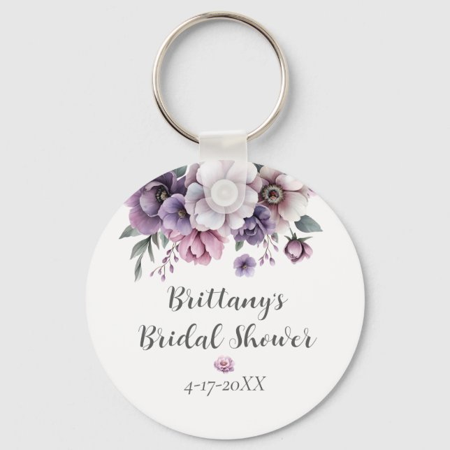 Bröllopsfirande Lavendel Akvarell Blommig Nyckelring (Framsida)