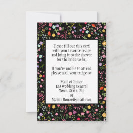 Bröllopsfirande Receptkort Vilda blommor på svart  OSA Kort