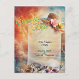 Bröllopsfirande vid havet på stranden meddelande vykort