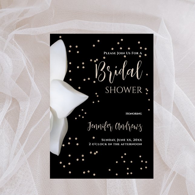 Bröllopsfirande Vit Magnolia Elegant Svart Inbjudningar (Bridal Shower White Magnolia Elegant Black Invitation)