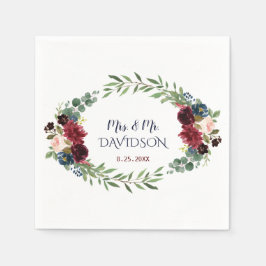 Bröllopsfixaren Blått Blommigt för Merlot Navy Blo Pappersservett