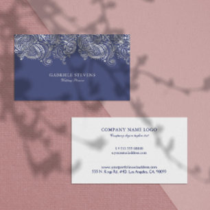 Bröllopsfixaren Blue och Silver Paisley Visitkort
