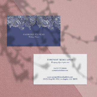 Bröllopsfixaren Blue och Silver Paisley Visitkort