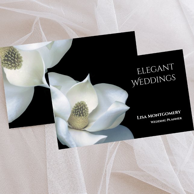 Bröllopsfixaren Elegant Magnolia Black & White Visitkort (Wedding Planner Elegant Magnolia Black & White Business)