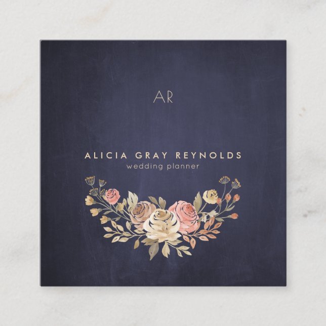 Bröllopsfixaren för Blommigt av vattenfärg i markt Fyrkantigt Visitkort (Framsida)