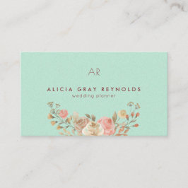 Bröllopsfixaren för Blommigt av vattenfärg i Mint  Visitkort