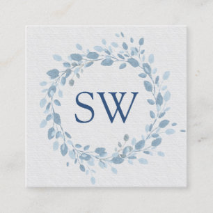 Bröllopsfixaren Monogram för Blommigten Pastel Blu Fyrkantigt Visitkort
