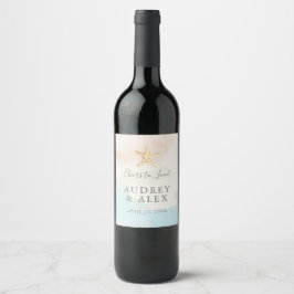 Bröllopsflasketikett med strandtema för vin vinflaska etikett
