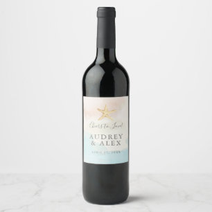 Bröllopsflasketikett med strandtema för vin vinflaska etikett