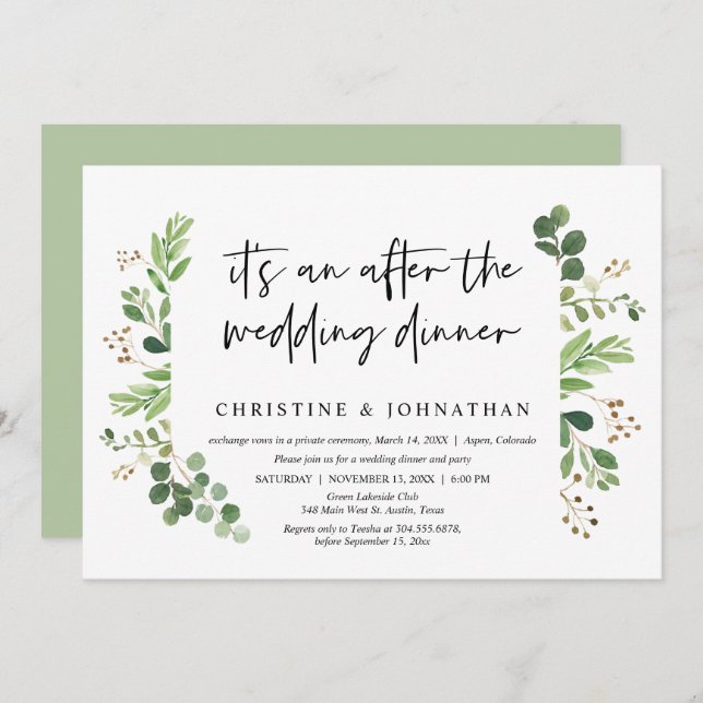 Bröllopsflykt, Efter bröllopsmiddagen Inbjudningar (Fram/baksida)