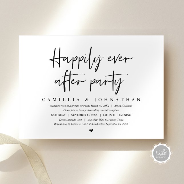 Bröllopsflykt, Glad för evigt-firande Inbjudningar (Wedding Elopement, Happily Ever after Party Dinner Invitation, Modern Script, Digital Download)