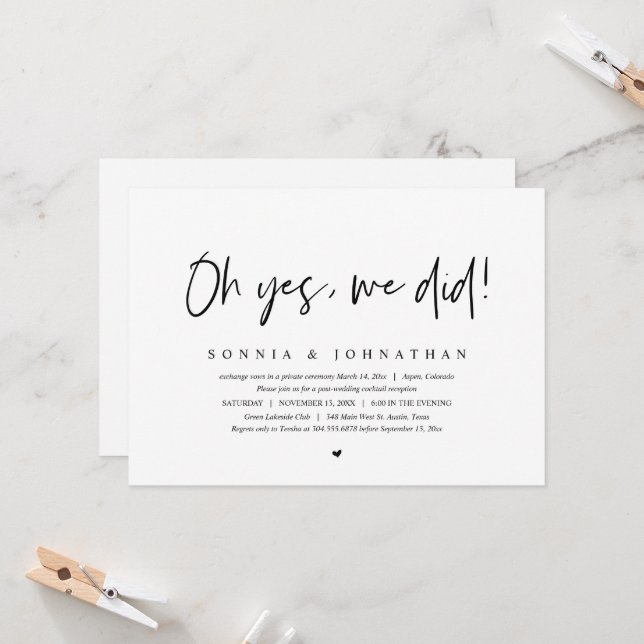 Bröllopsflykt, Ja, det gjorde vi Inbjudningar (Fram/Back In Situ)