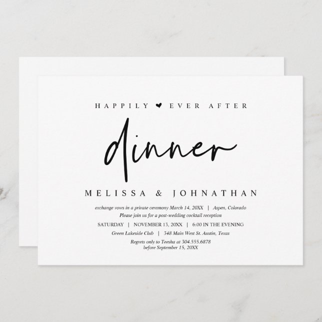 Bröllopsflykt, Lycklig för evigt middag Inbjudningar (Fram/baksida)