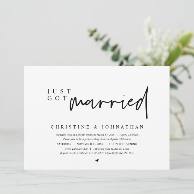Bröllopsflykt, Vi är precis gifta Inbjudan (Stående Fram)