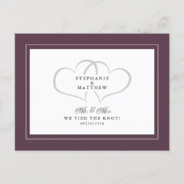 Bröllopsflykt Vi Knöt Knuten Herr & Fru Lila Vit Inbjudan Vykort