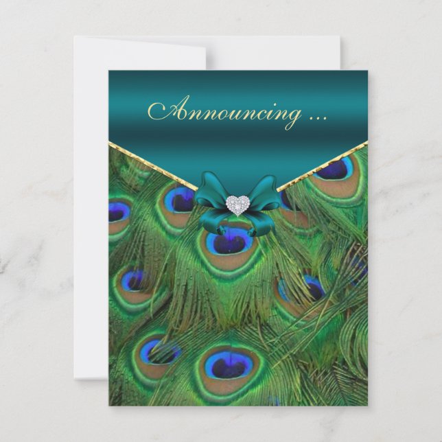 Bröllopsförlovning för teal påfågel meddelande (Framsida)