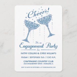 Bröllopsförlovningsinbjudan Champagne Glädje Blå Inbjudningar