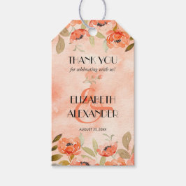 Bröllopsförmån för Blommigt av vattenfärg-Orange Presentetikett