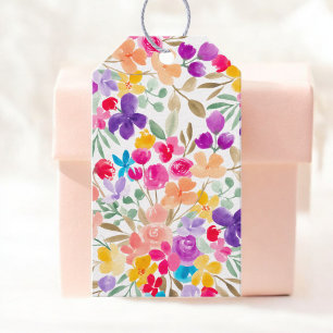 Bröllopsförmån för Blommigt med stor vattenfärg Presentetikett