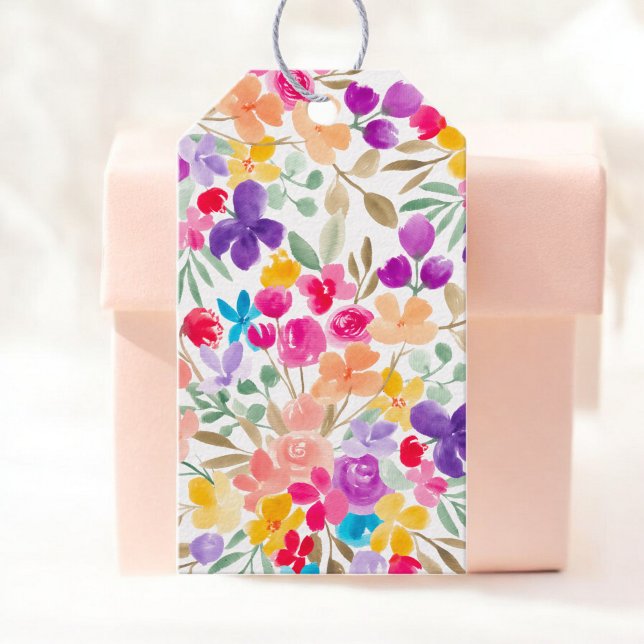 Bröllopsförmån för Blommigt med stor vattenfärg Presentetikett (Vibrant Watercolor Floral Wedding Favor Gift Tags)