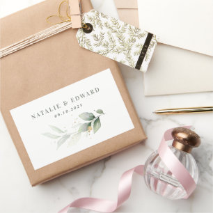 bröllopsförmån för Eucalyptus sage grönt guld Rektangulärt Klistermärke